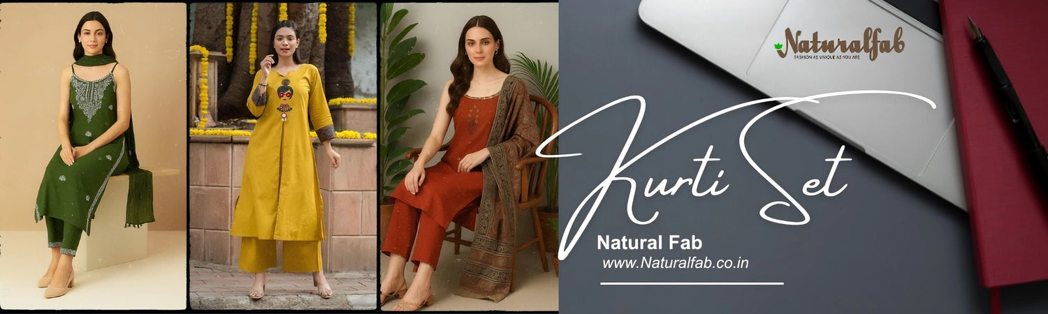 Natural Fab India's Kurti Set for Womens Girls best for gifting Traditional Indian Kurti Sets