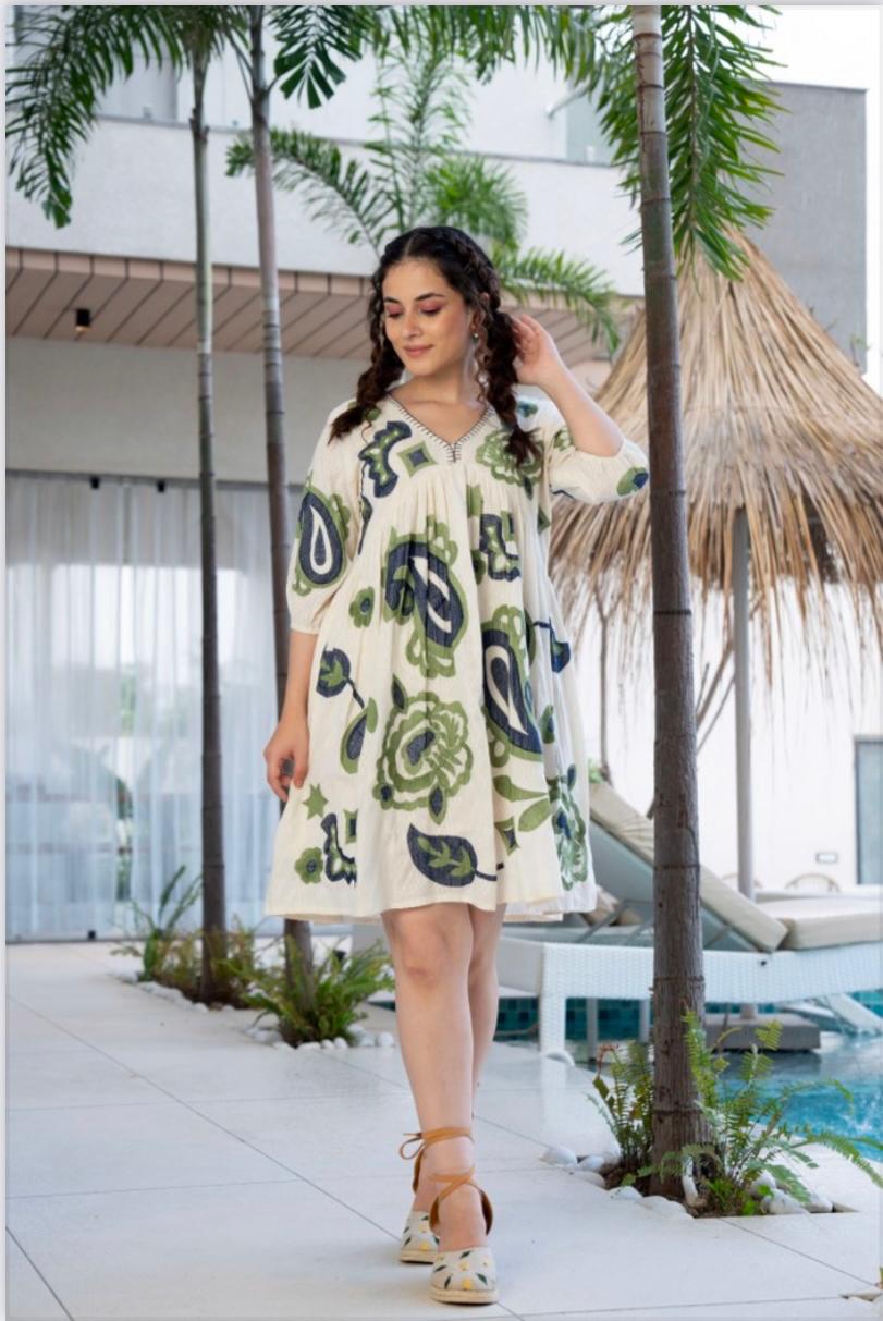 Green Paisley Print Flowy Dress