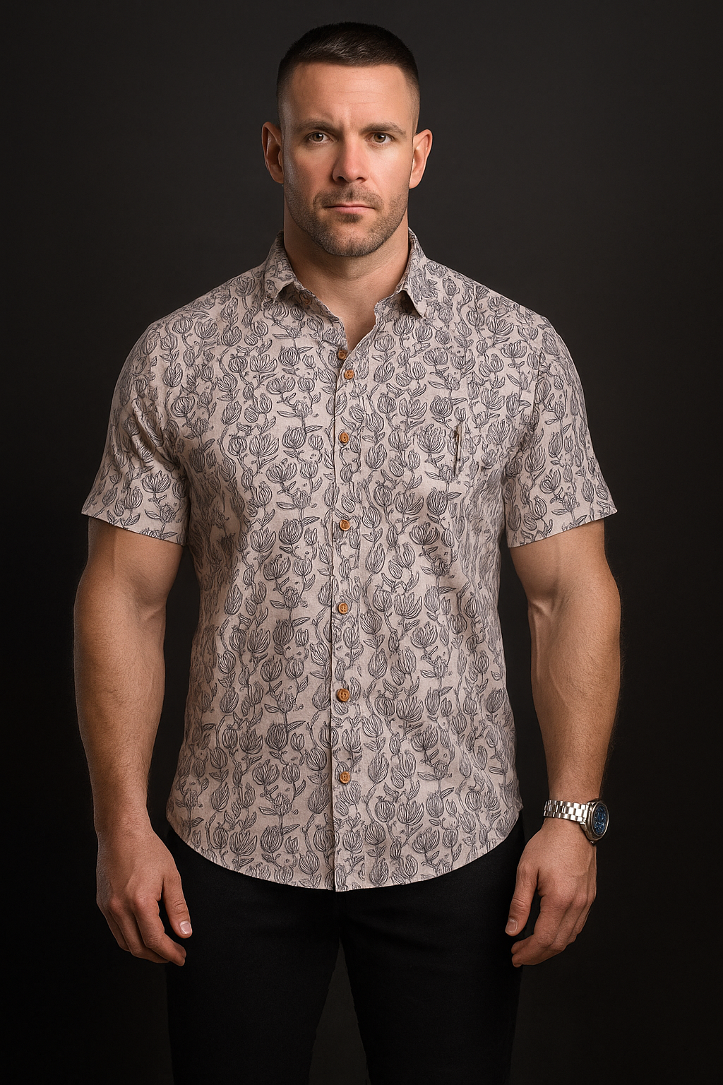 Hand-Block Printed Men's Cotton Shirt flower print
