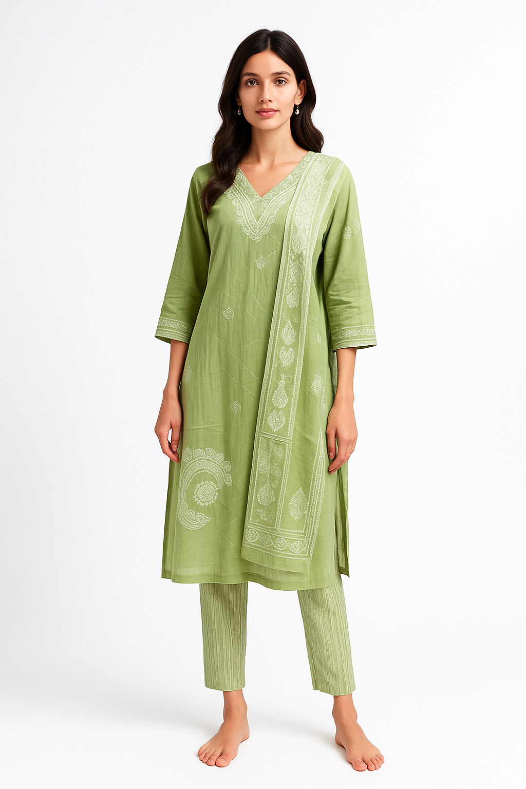 Graceful Pastel Green Floral Print Kurti Set