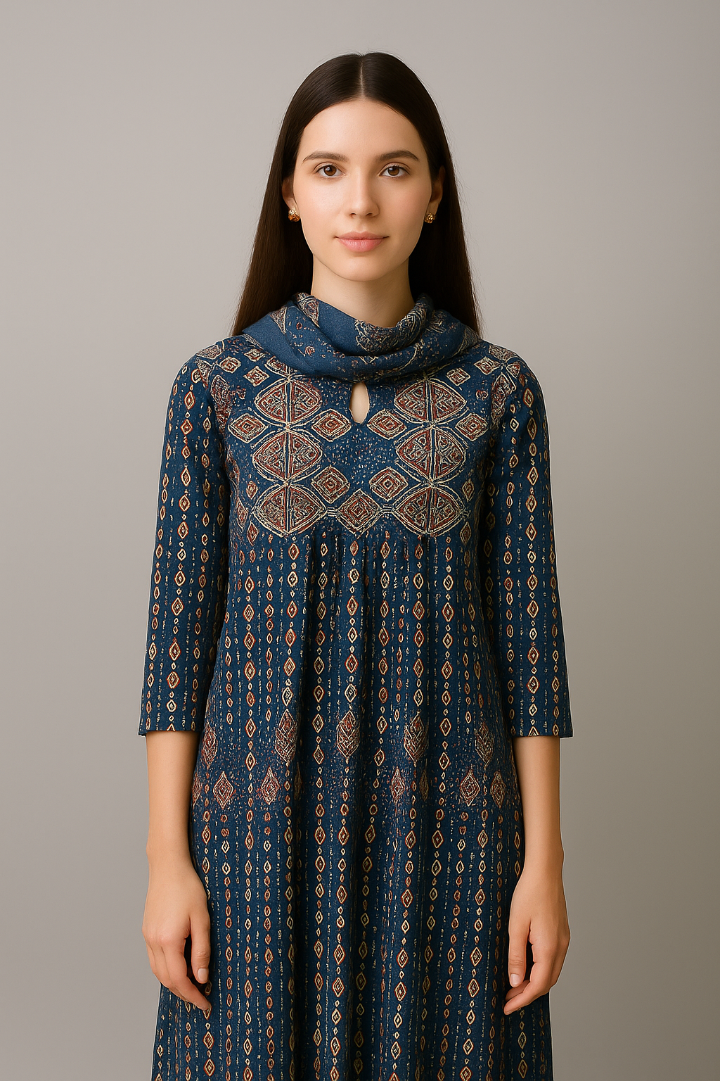 Traditional Indigo Printed Kurti Set with Dupatta