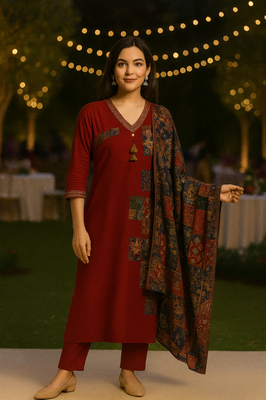 Maroon Cotton Printed Kurti Set with Dupatta – Elegant Ethnic Wear for Women | Natural Fab