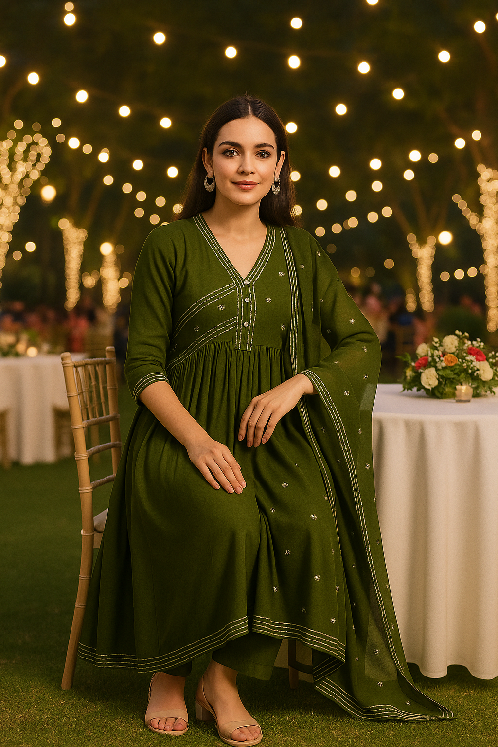 Olive Green Embroidered Cotton Kurti Set with Dupatta – Elegant Ethnic Wear for Women | Natural Fab