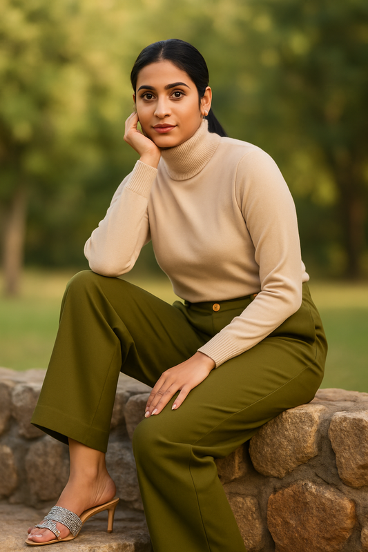 Women’s Olive Palazzo Pants – High Waist Wide-Leg Trousers | Stylish & Comfortable