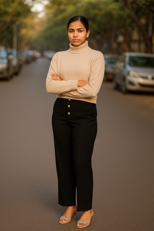 Women’s Black Khadi Palazzo Pants – High Waist Wide-Leg Trousers | Handwoven Cotton