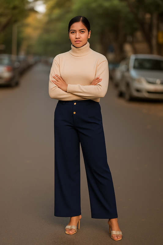 Women’s Indigo Khadi Palazzo Pants – High Waist Wide-Leg Trousers | Handwoven Ethnic Wear