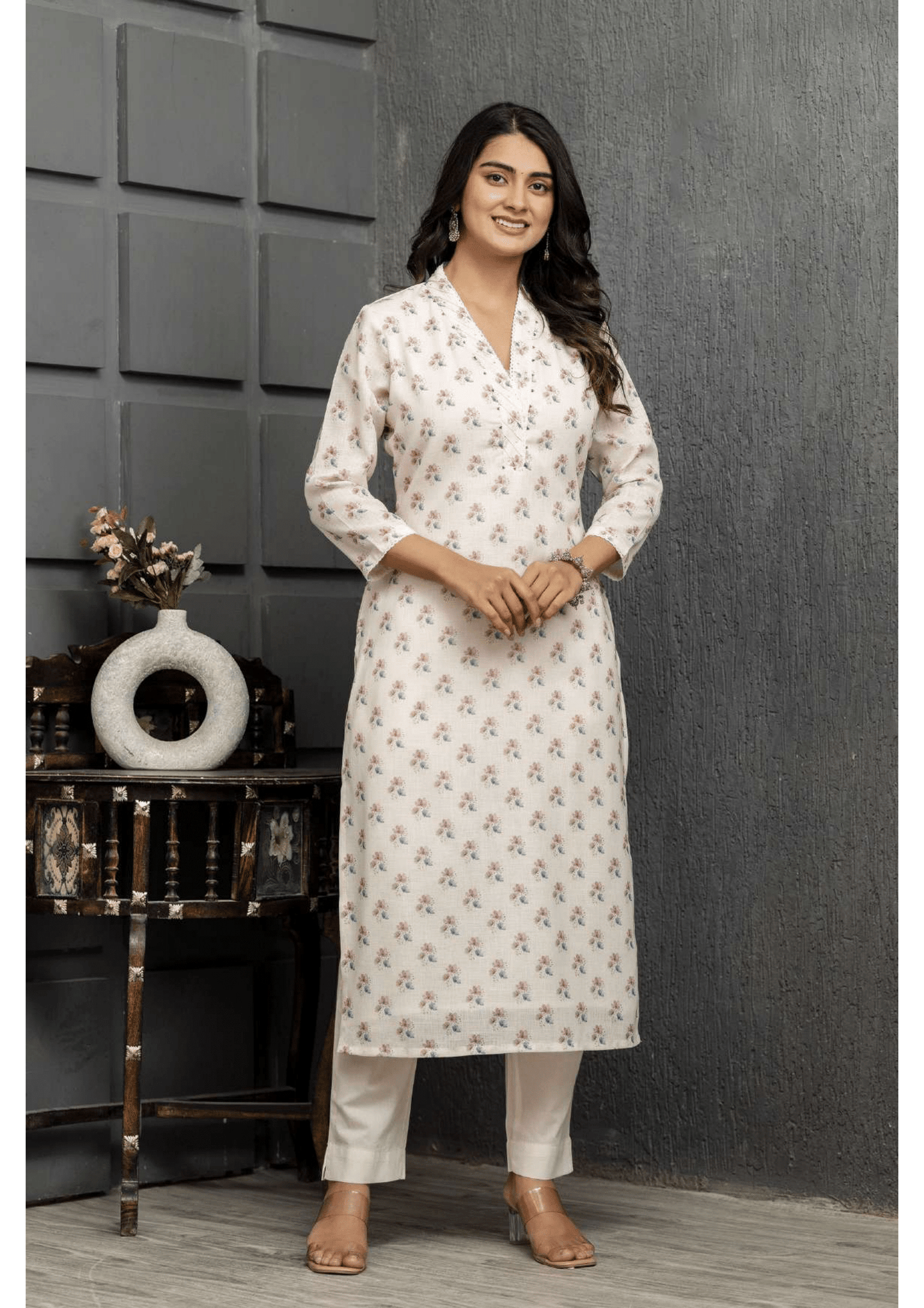 Linen Blossom Kurti Pant Dupatta Set | Natural Fab | Premium Linen Ethnic Wear for Women