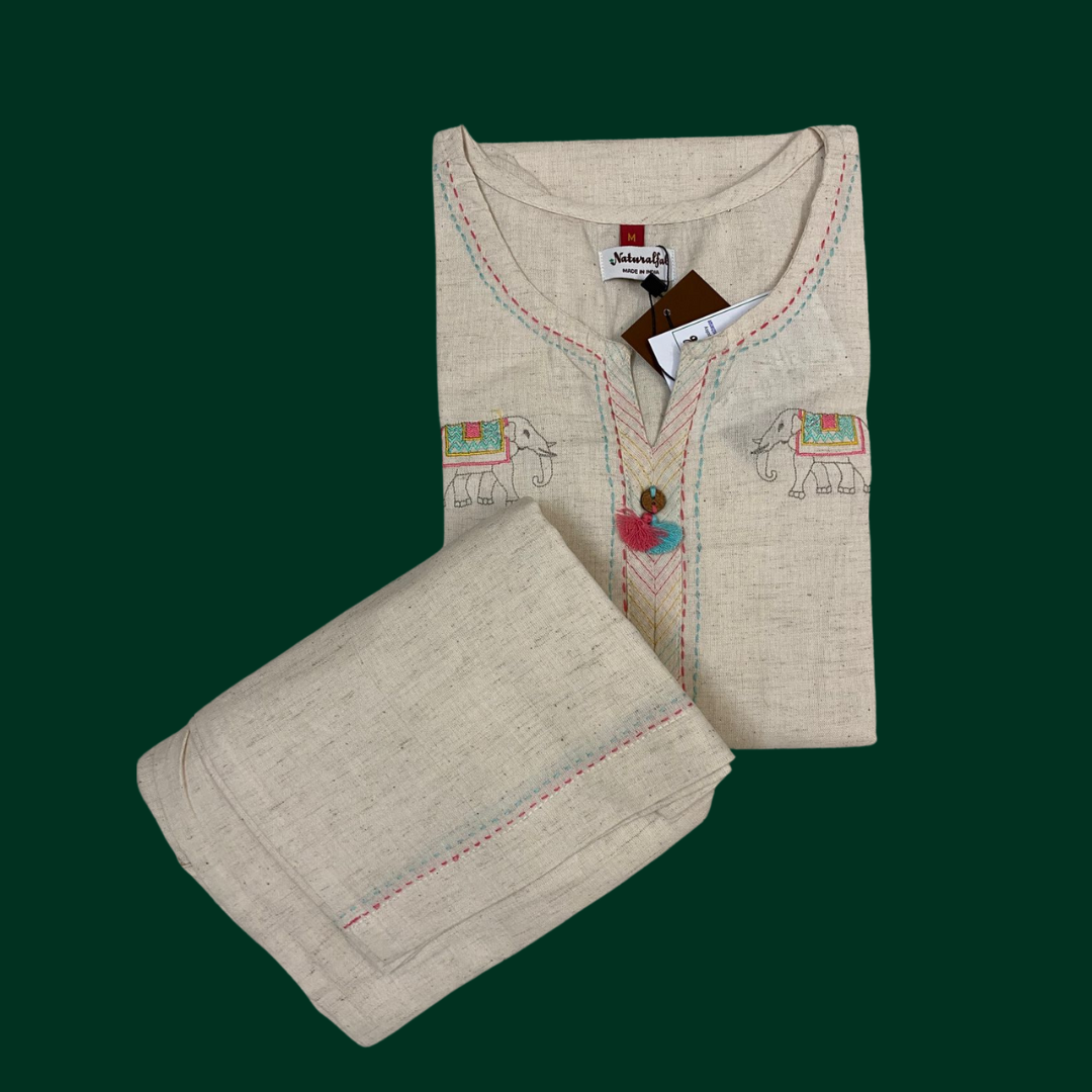 Mint Meadow 100% Cotton Embroidered Kurti Set – Subtle Elegance