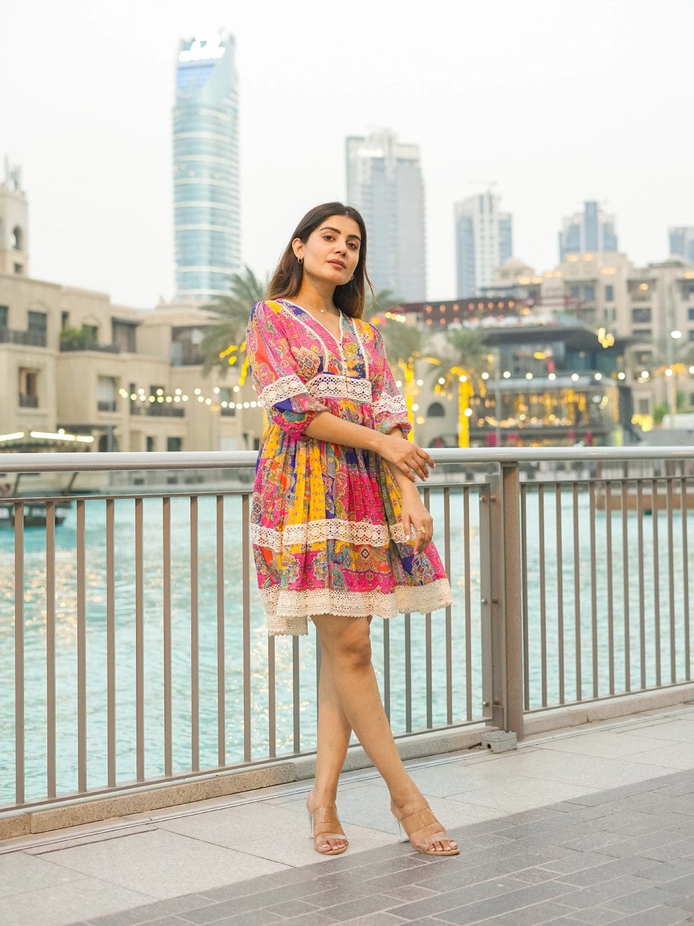 Chromatic Charm: Short Dress with Multicolored Lining