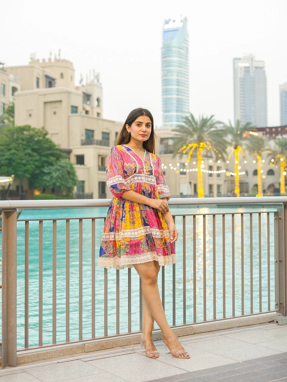 Chromatic Charm: Short Dress with Multicolored Lining