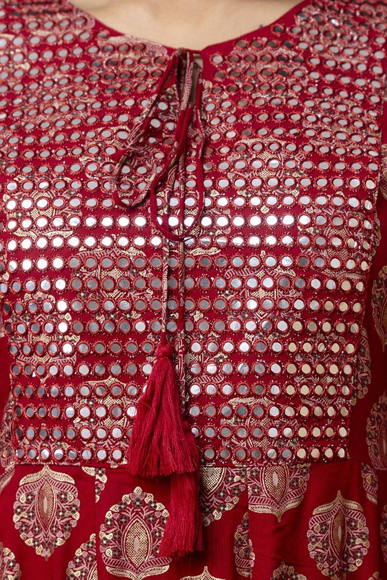 Elegant Red Anarkali dress with Gold Print