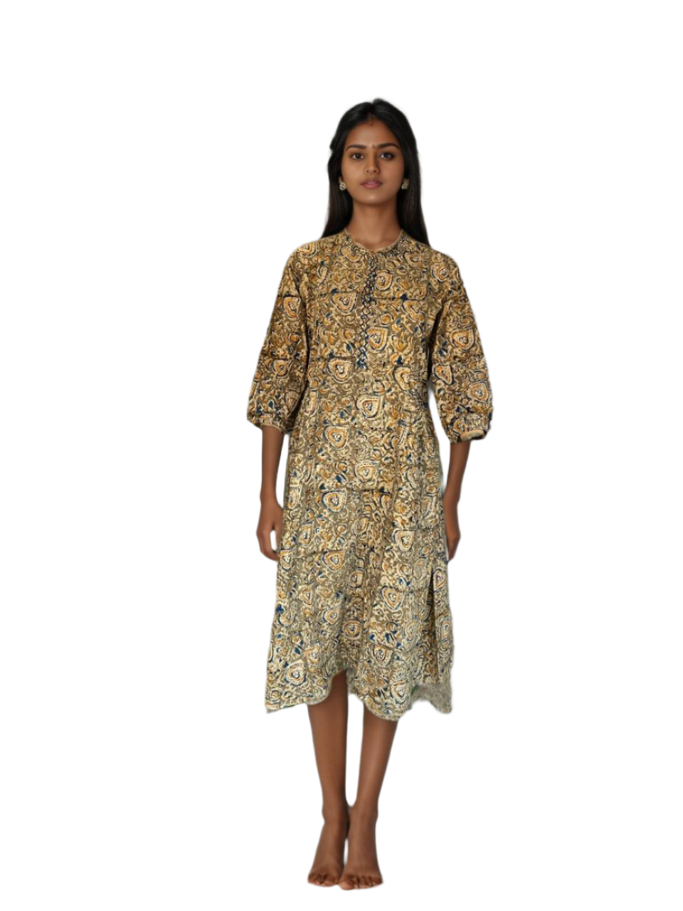Elegant Handcrafted Block Print Midi Dress