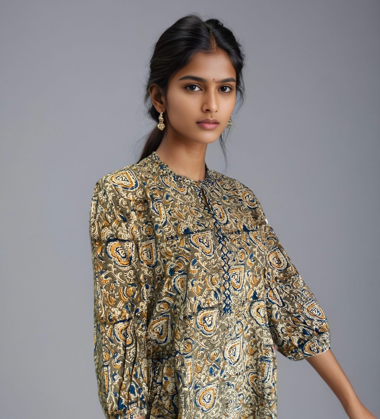 Elegant Handcrafted Block Print Midi Dress