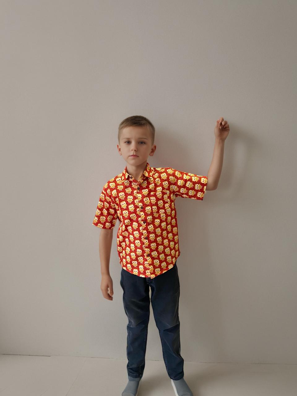 Bright Red Printed Cotton Shirt for Kids