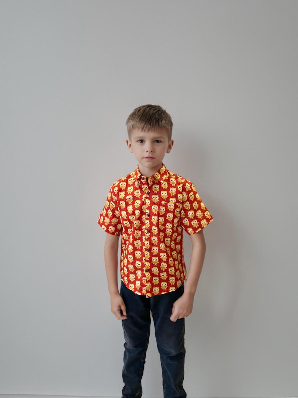 Bright Red Printed Cotton Shirt for Kids