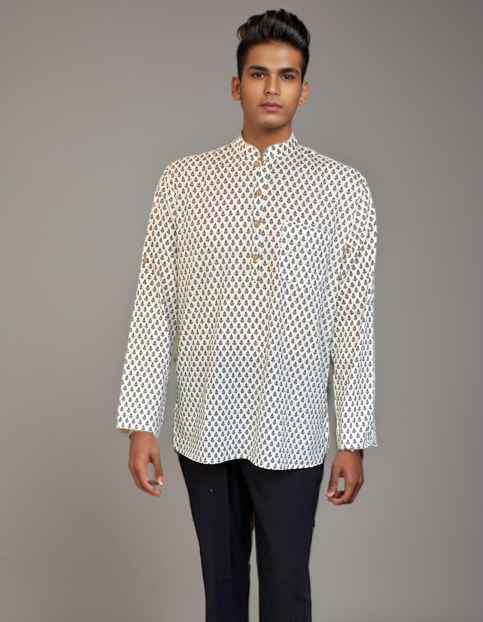Elegant Handblock Printed Cotton Kurta for Men