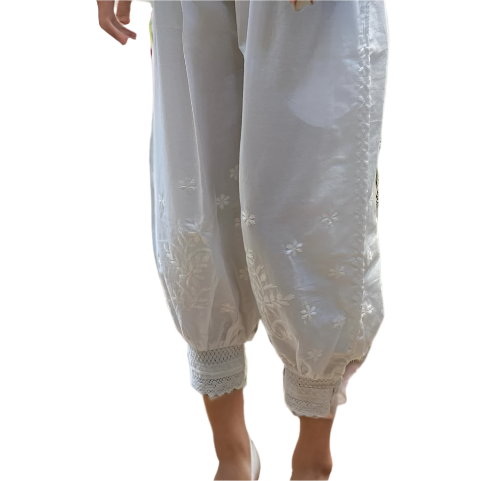 Graceful White Chikankari Embroidered Harem Pants