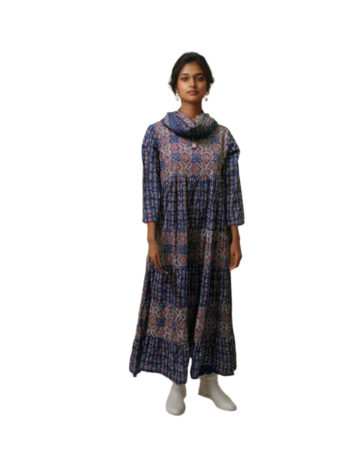 Traditional Indigo Printed Kurti Set with Dupatta