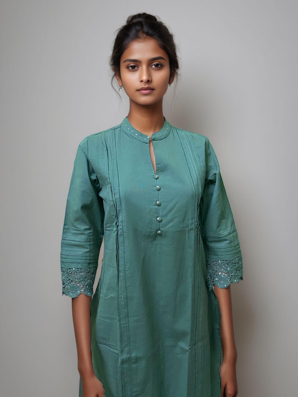 Olive Green Kurta Set with Embroidered Detailing