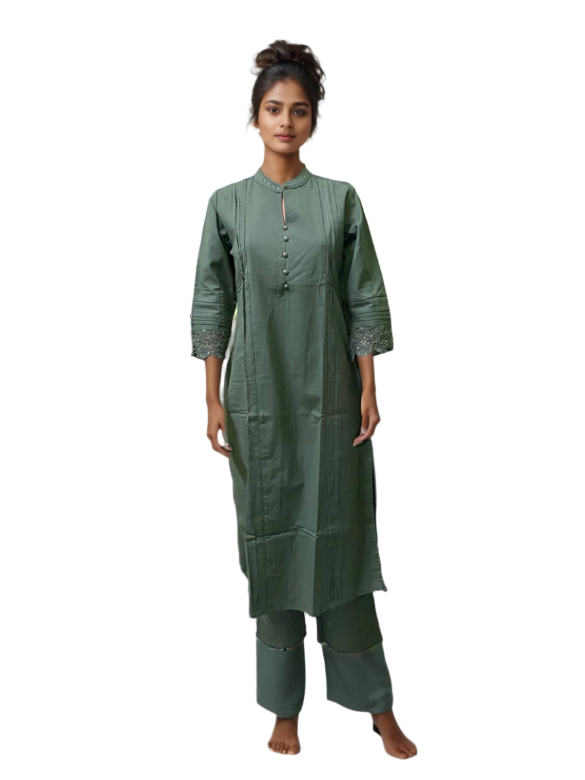 Olive Green Kurta Set with Embroidered Detailing