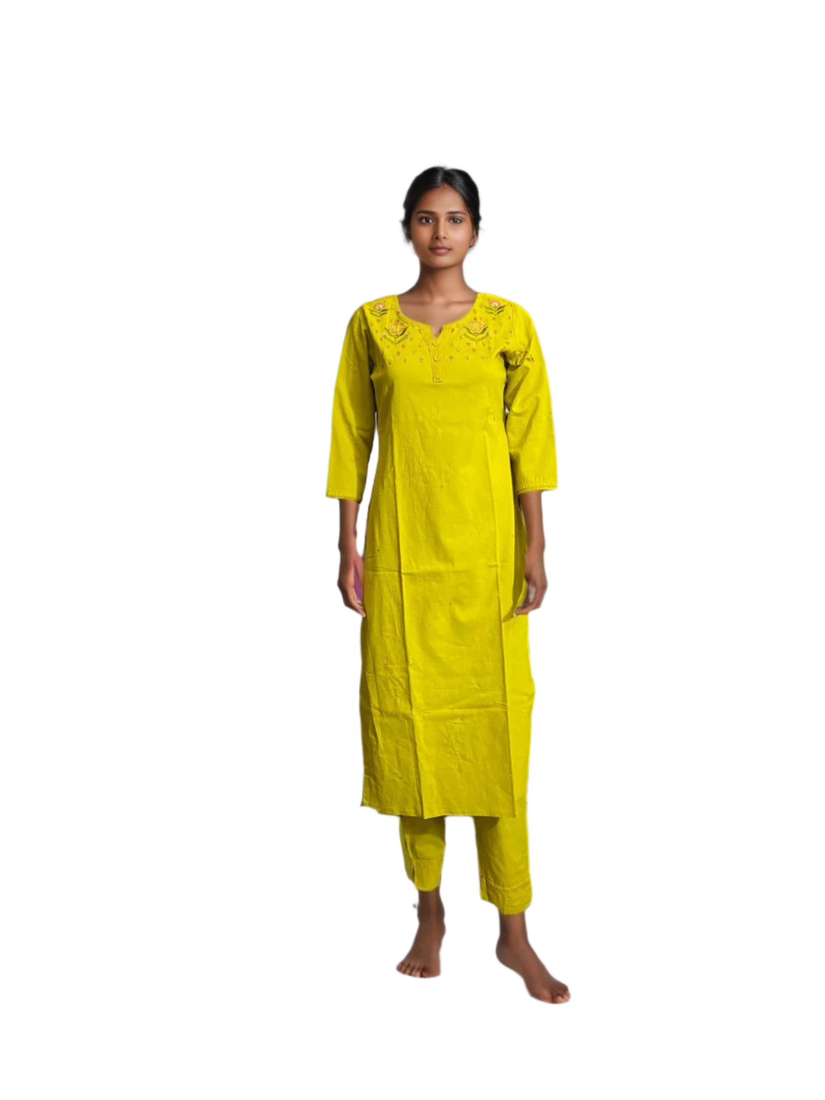 Vibrant Yellow Embroidered Kurti Set