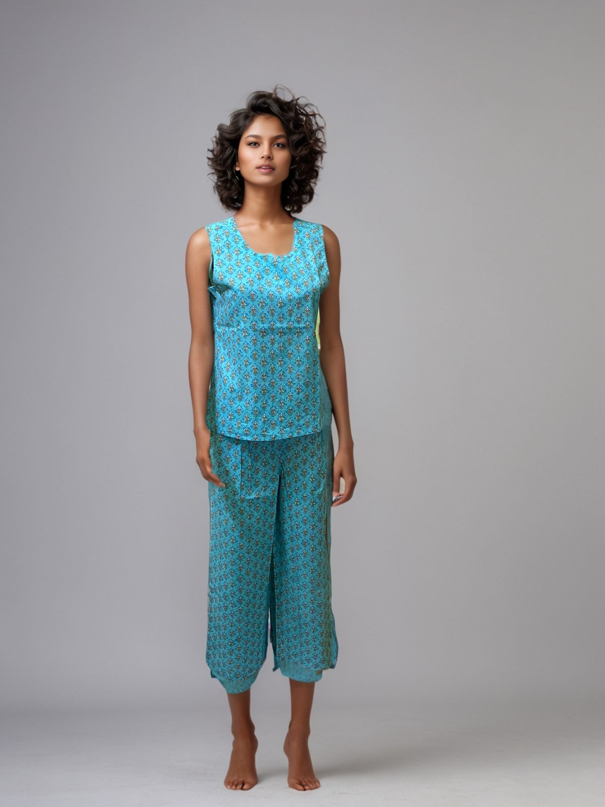 Blue Cotton Printed Co-ord Set for Women