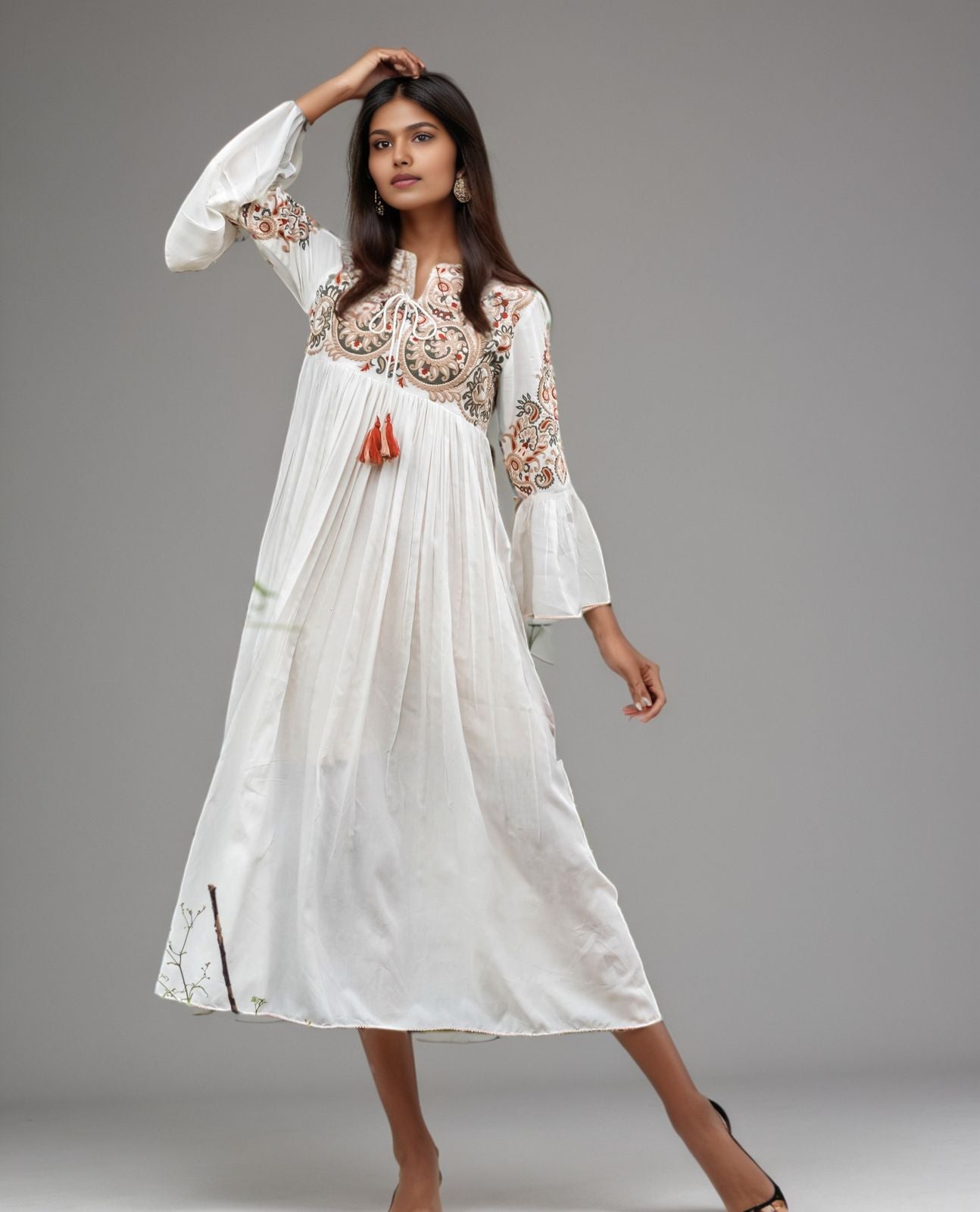 Ethnic Embroidered Flared Dress for Women