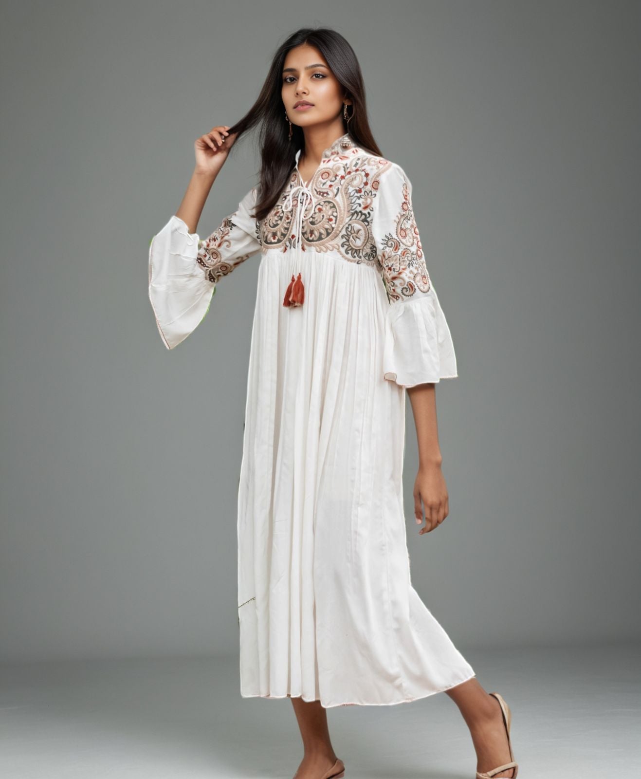 Ethnic Embroidered Flared Dress for Women