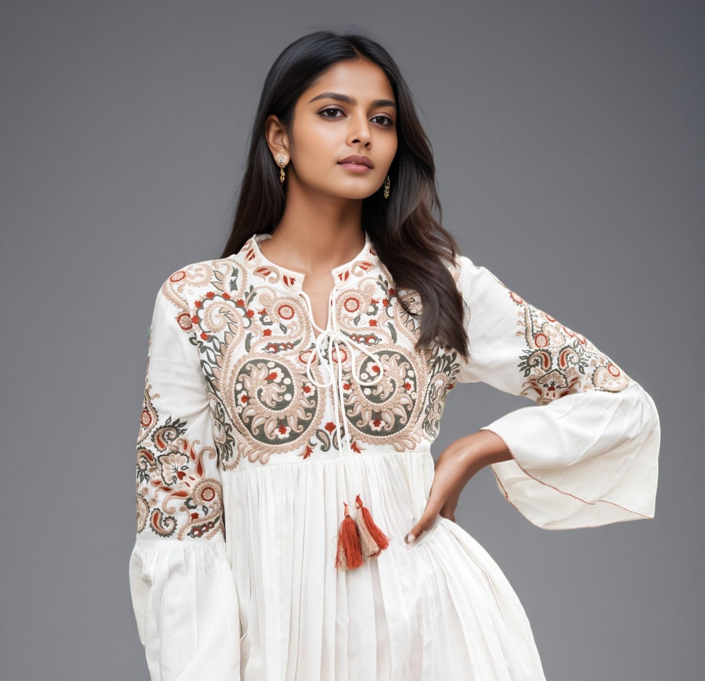 Ethnic Embroidered Flared Dress for Women