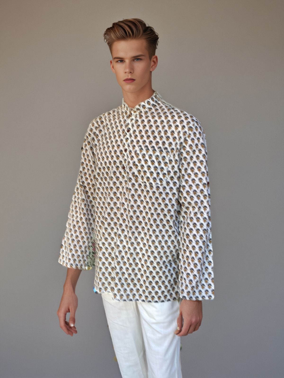 Men's Hand-Block Printed Cotton Kurta