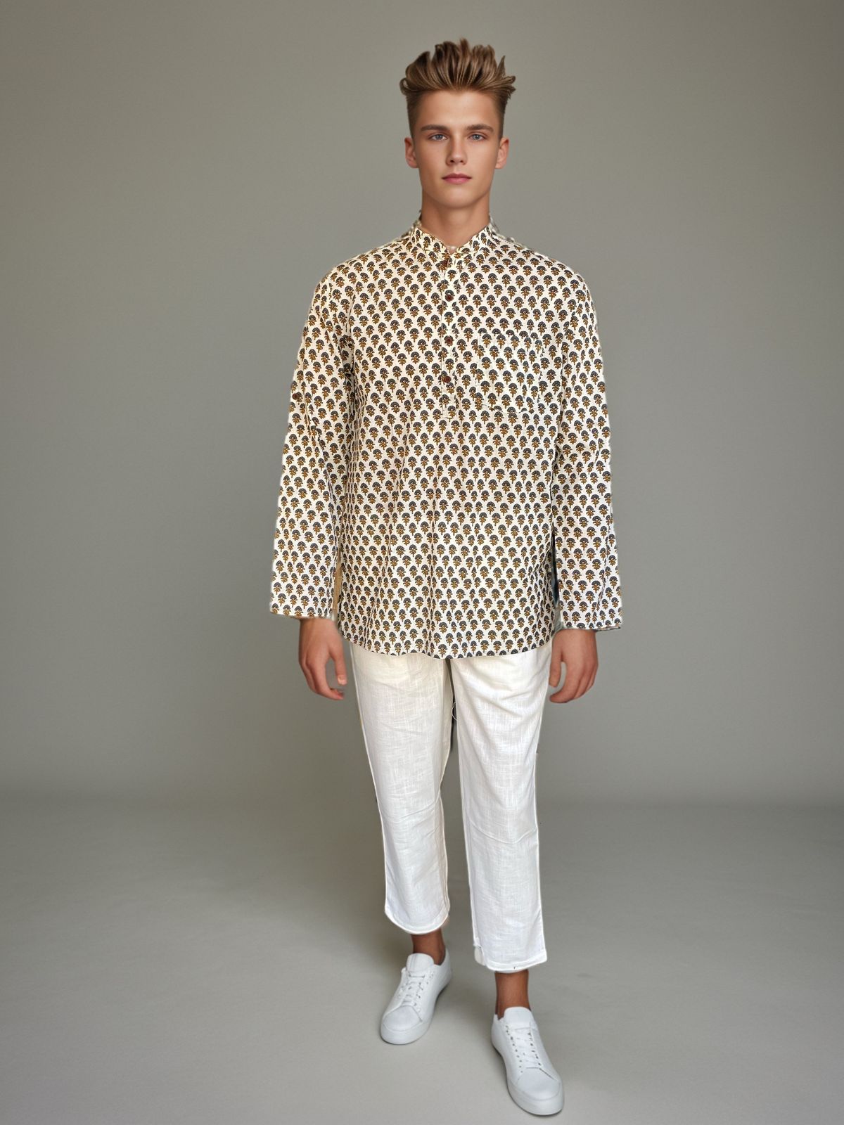 Men's Hand-Block Printed Cotton Kurta