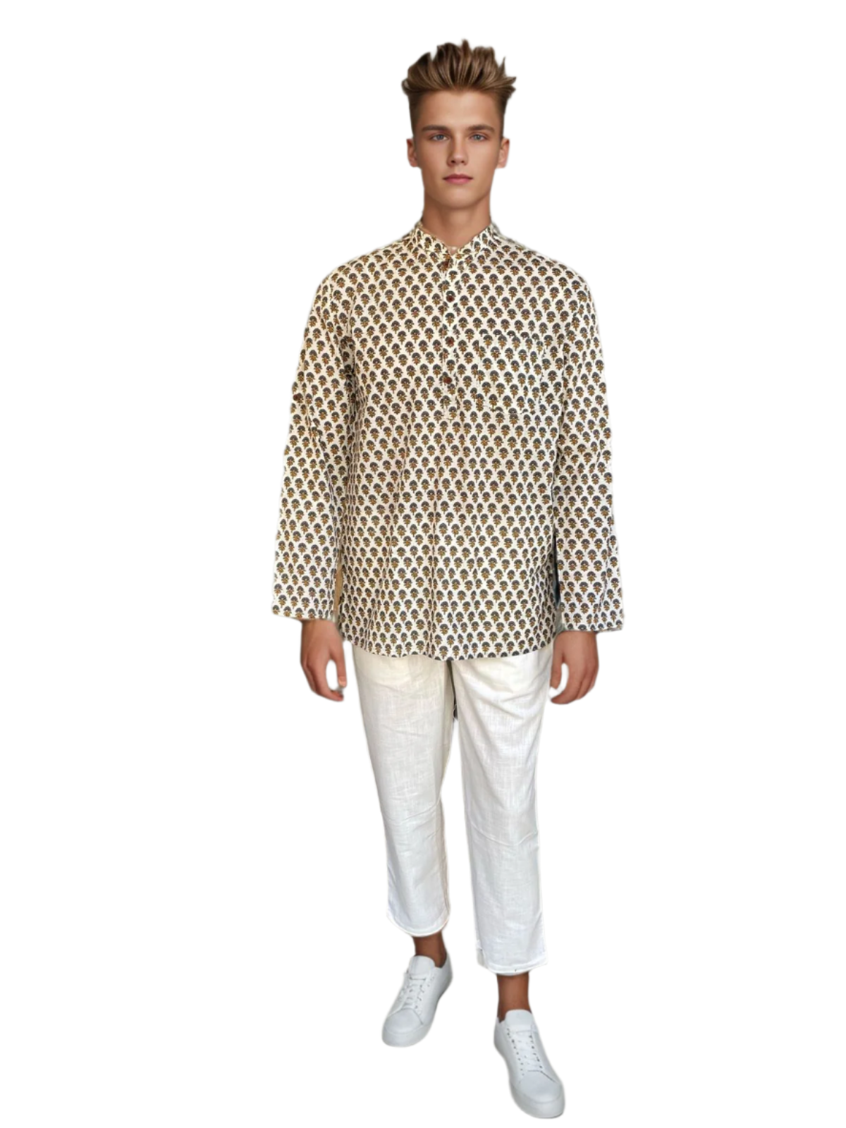 Men's Hand-Block Printed Cotton Kurta