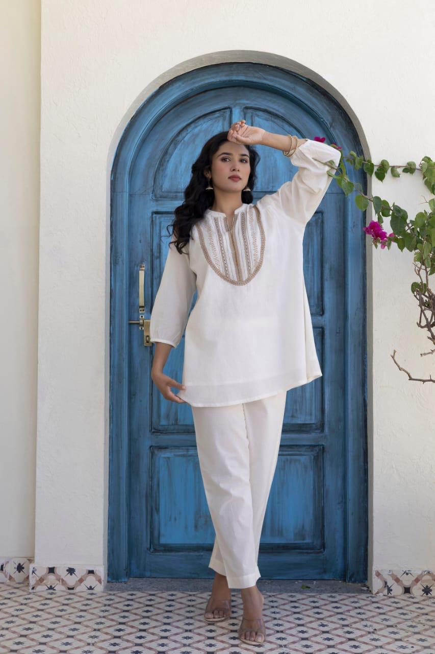 Ethinic Collection Women's Cotton Embroidered Kurti with Pant Set | Ethnic Co-Ord Set | Stylish Indian Wear for Daily & Festive Use