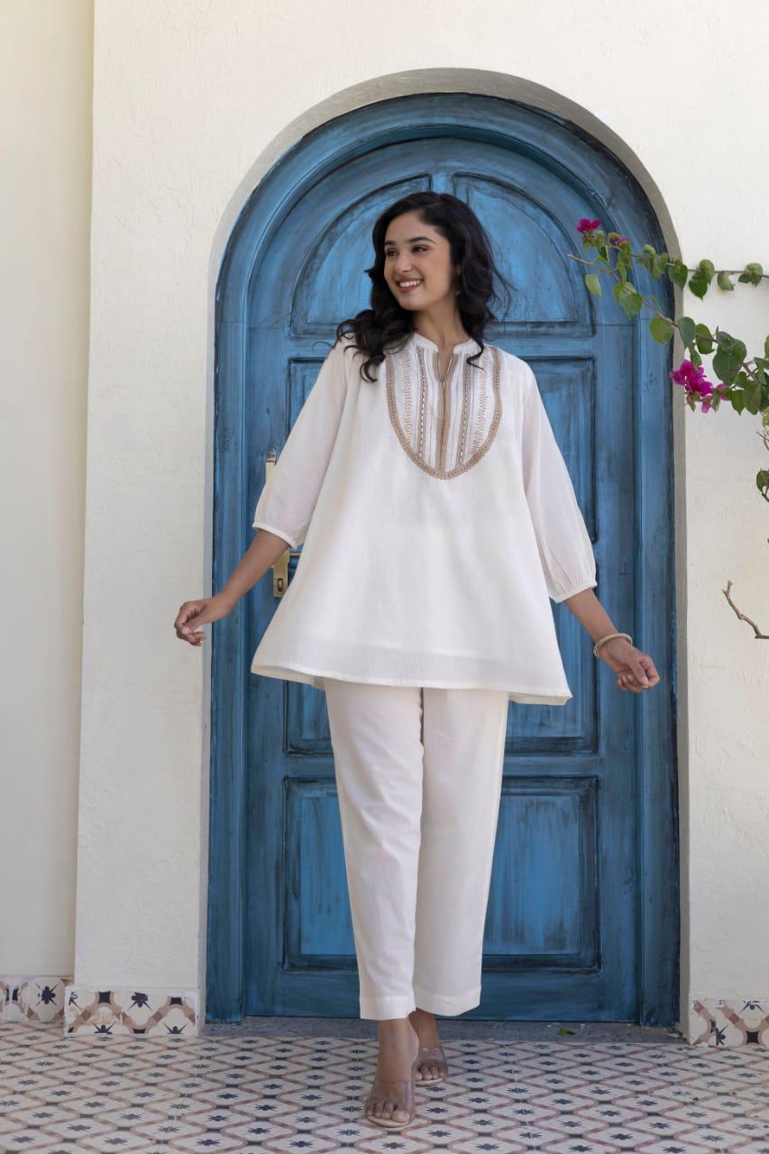Ethinic Collection Women's Cotton Embroidered Kurti with Pant Set | Ethnic Co-Ord Set | Stylish Indian Wear for Daily & Festive Use