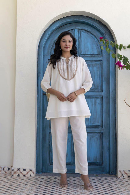 Ethinic Collection Women's Cotton Embroidered Kurti with Pant Set | Ethnic Co-Ord Set | Stylish Indian Wear for Daily & Festive Use