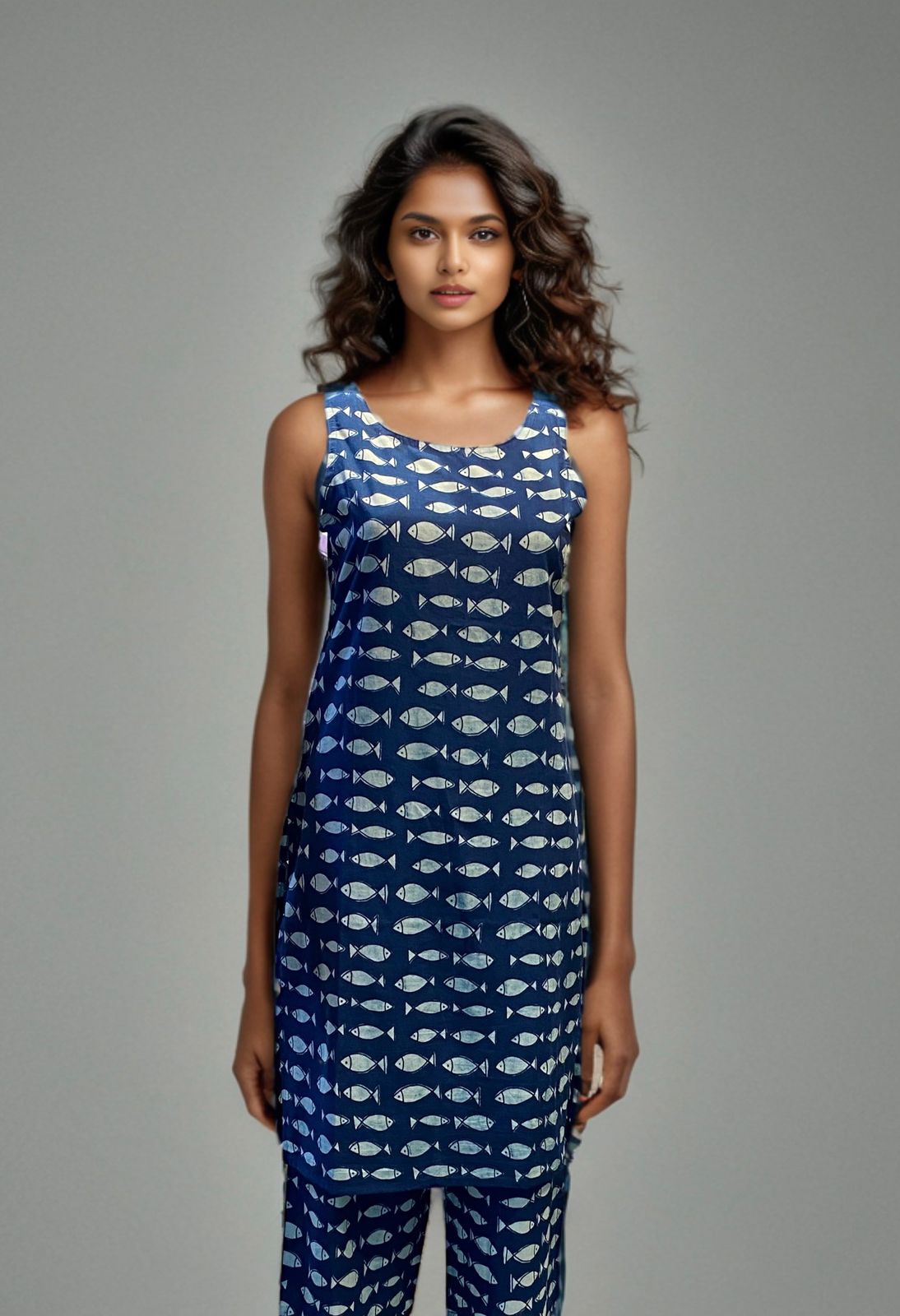 Nautical Blue Fish Print Sleeveless Co-ord Set