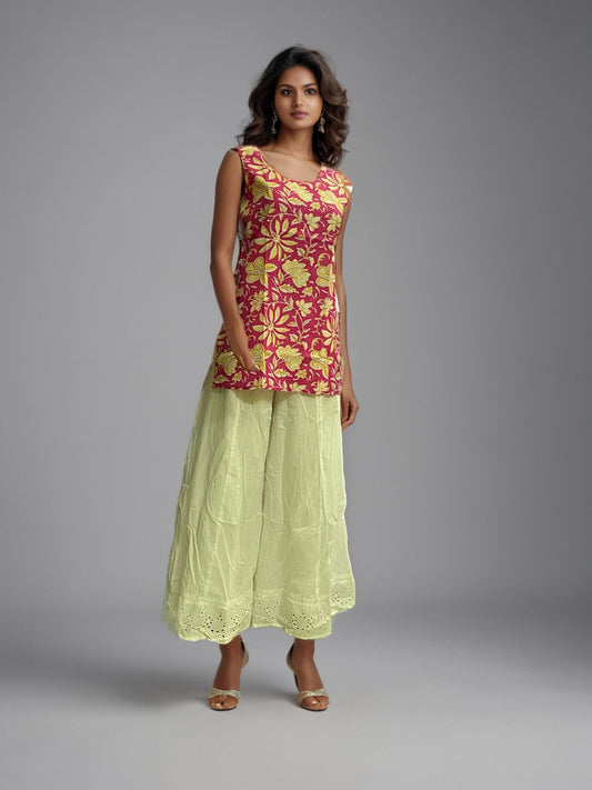 Light Lime Plazo Divider Pant with Mal-Mal Cotton Lining