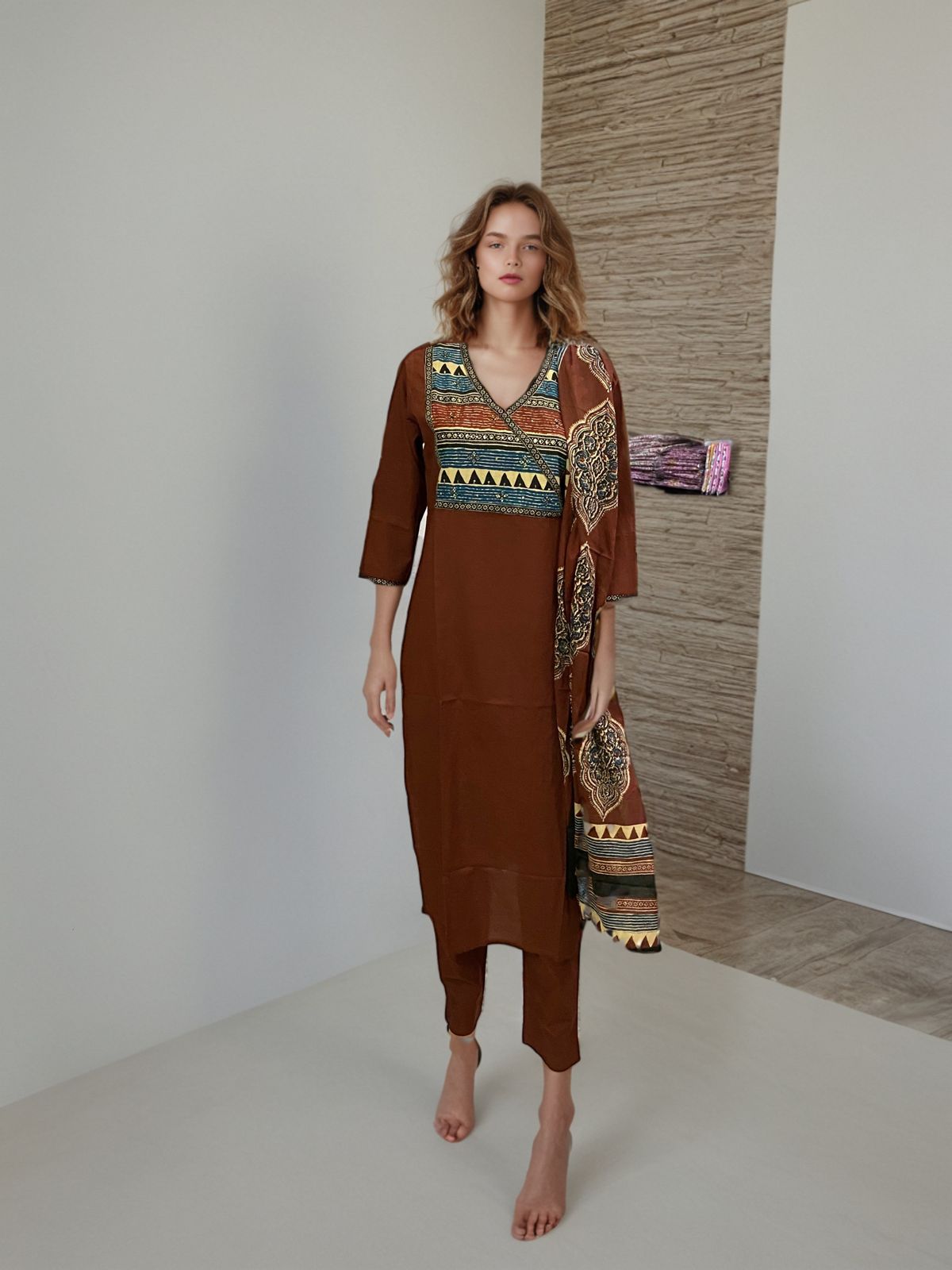 Rust Elegance: Handcrafted Ethnic Suit Set