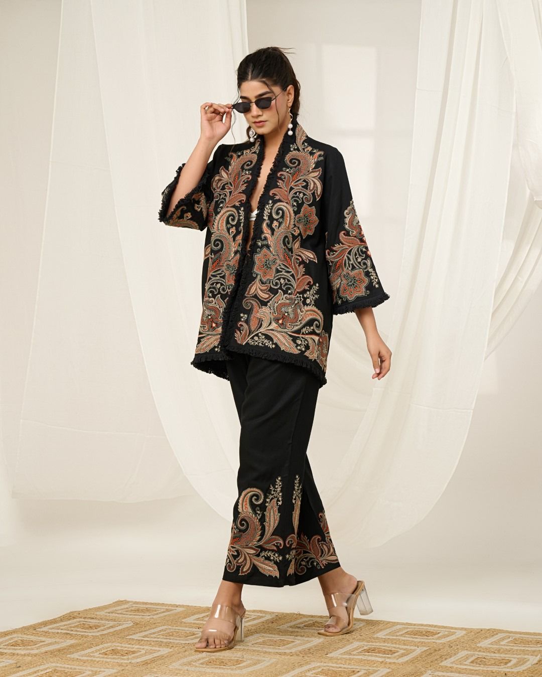 Elegant Black Embroidered Co-ord Set for Women | Indo-Western Designer Outfit