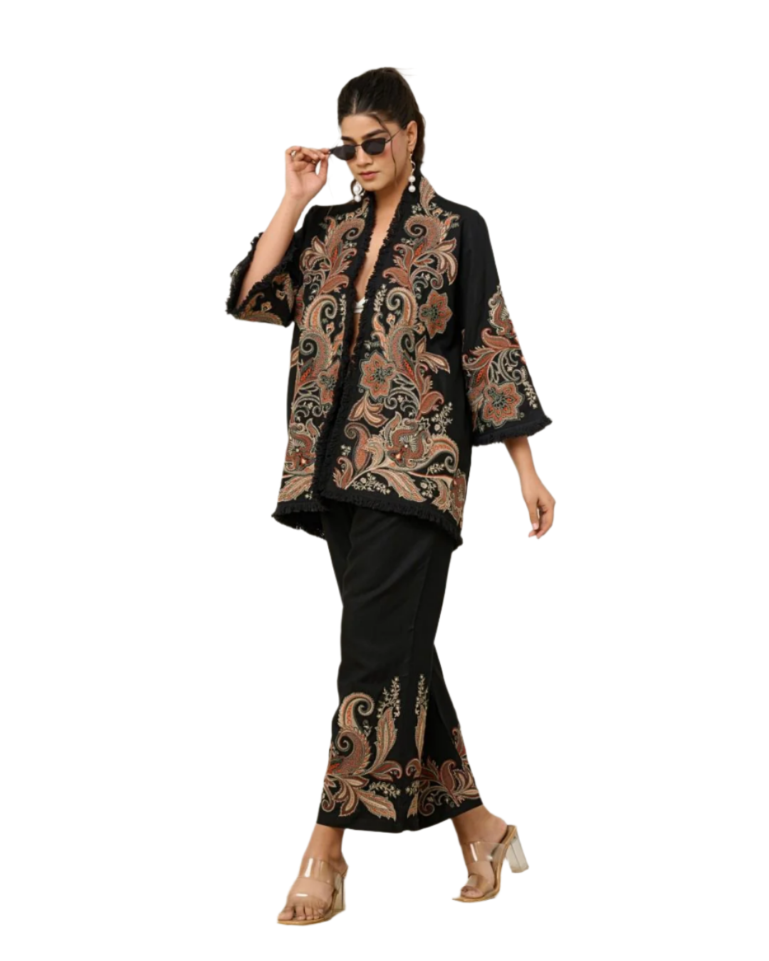 Elegant Black Embroidered Co-ord Set for Women | Indo-Western Designer Outfit