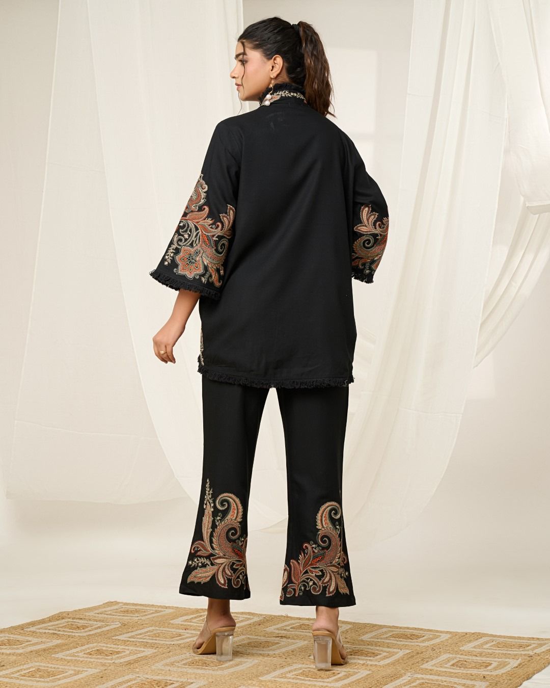 Elegant Black Embroidered Co-ord Set for Women | Indo-Western Designer Outfit