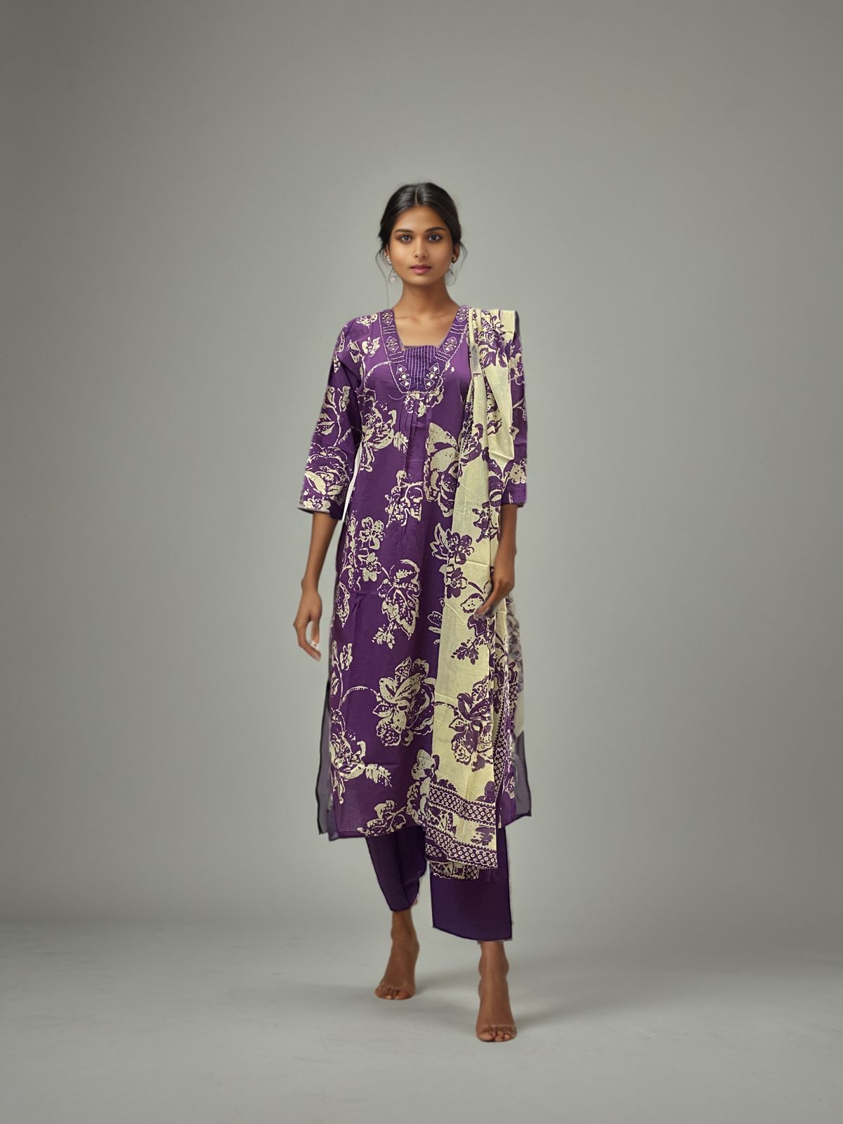 Royal Bloom Purple Floral Kurta Set – Timeless Elegance in Every Thread