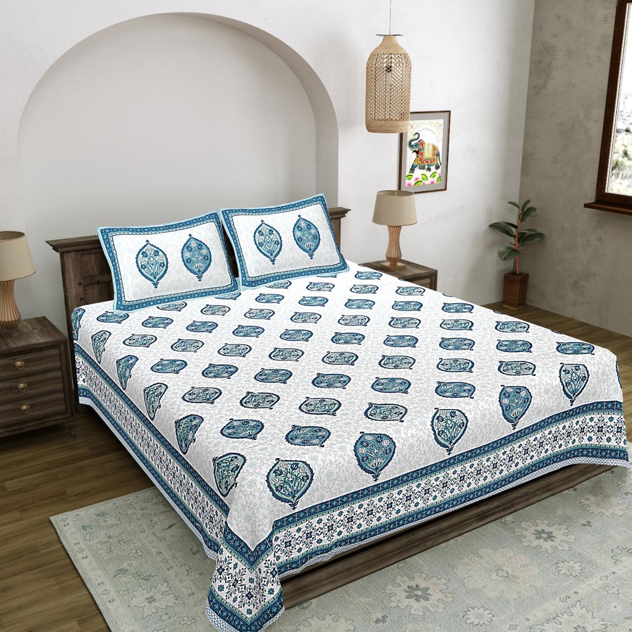 Premium Bagru Motif Double Bedsheet – Screen Print | Soft Cotton | 2 Pillow Covers