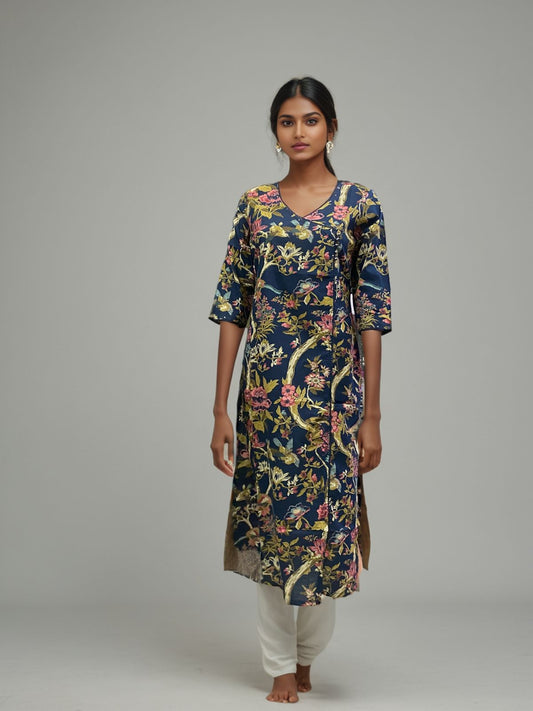 Handcrafted Cotton Kurti with Pastel Blossoms – Comfortable Daily Wear