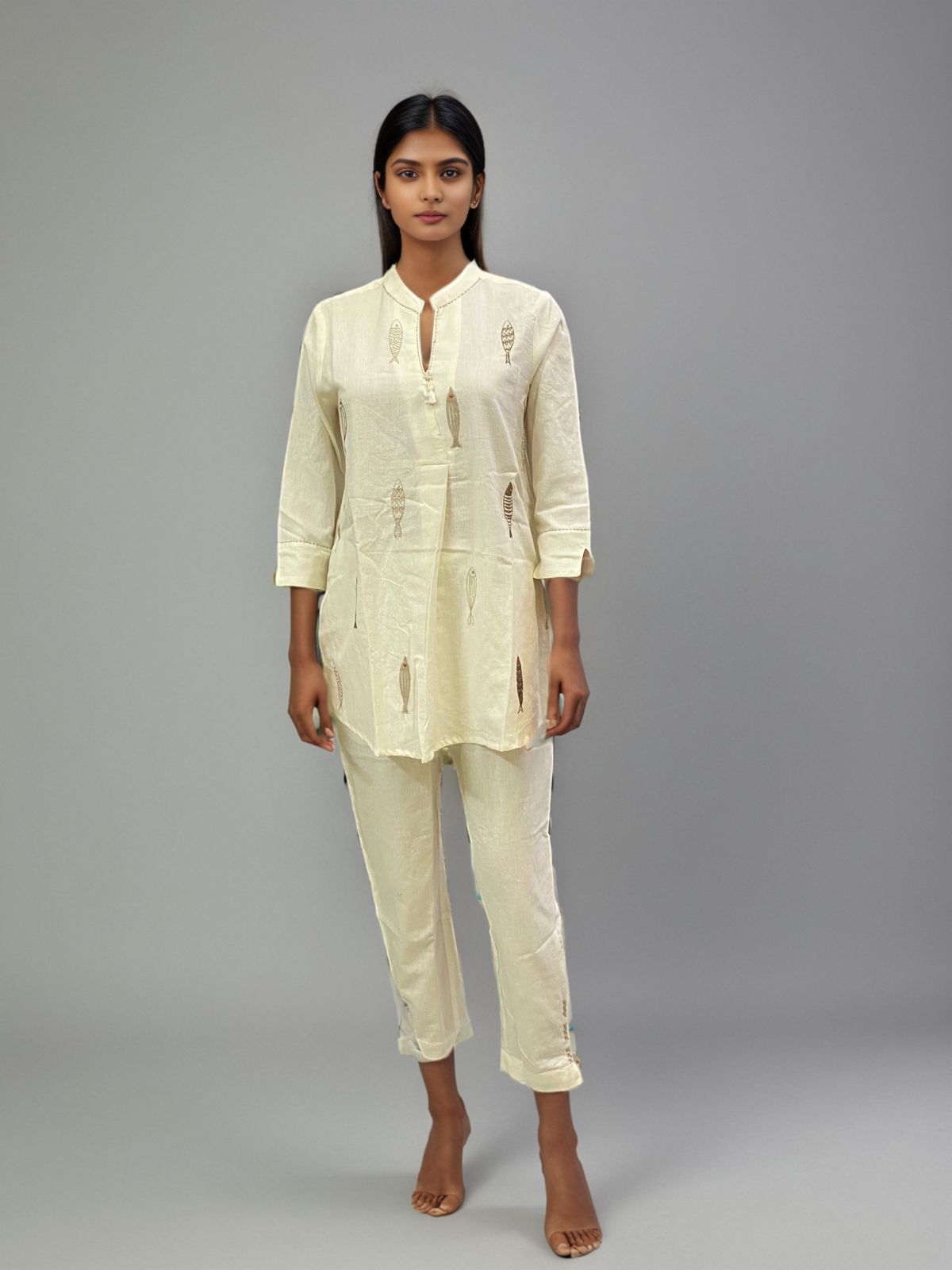 Beige Handblock Cotton Kurta Set for Women – Elegant Ethnic Wear by Natural Fab