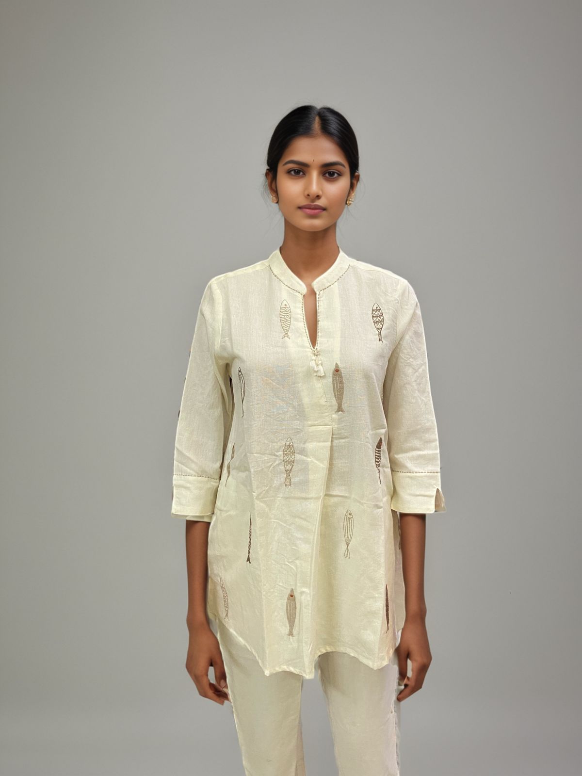 Beige Handblock Cotton Kurta Set for Women – Elegant Ethnic Wear by Natural Fab