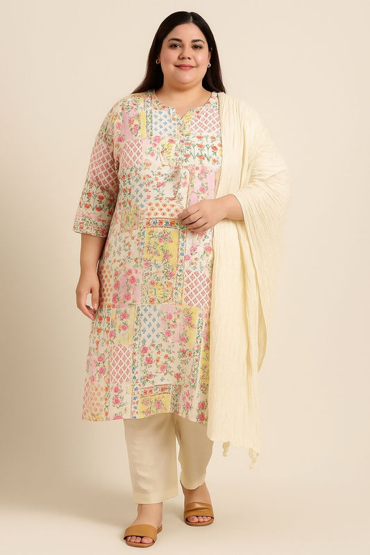 Multicolor Floral Print Kurti Set with Dupatta – Cotton Comfort Fit