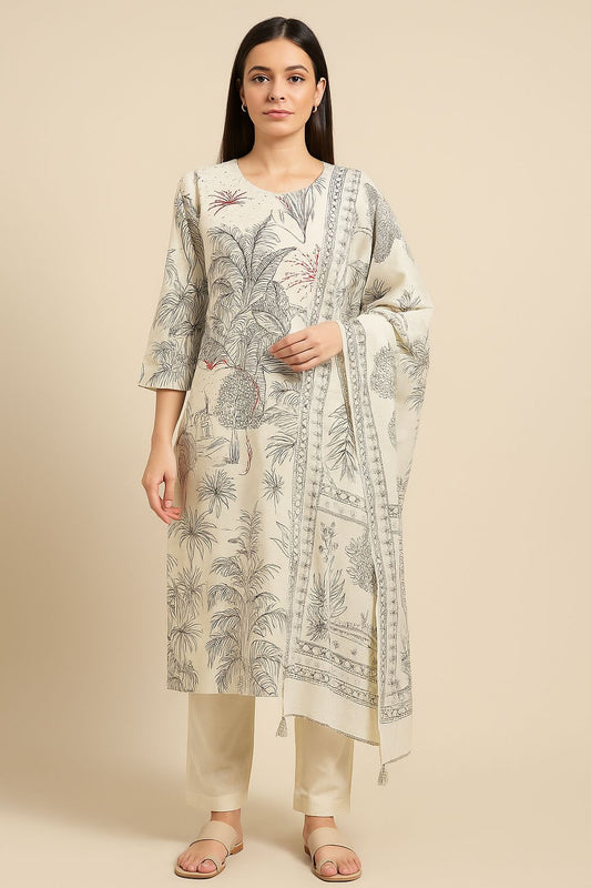 Botanical Print Kurti Set with Matching Dupatta – Elegant Ethnic Wear