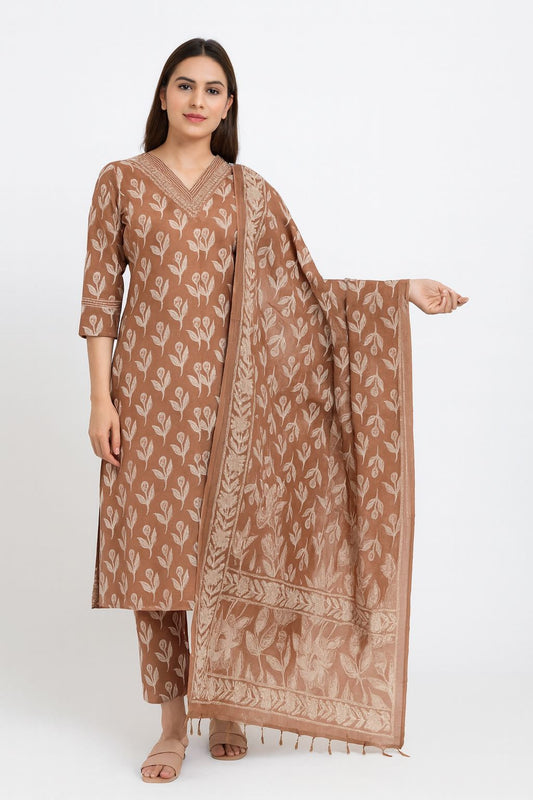 Women’s Cotton Hand Block Print Kurti Set with Dupatta | Elegant Ethnic Wear for Office & Festive Styling