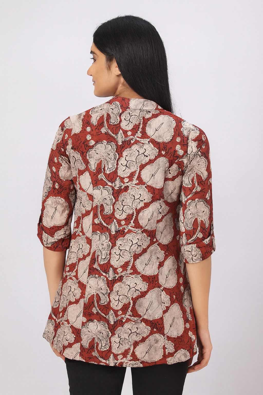 Women’s Red Rayon Short Kurti – Printed Button-Down Tunic Top for Casual & Office Wear